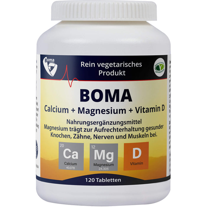 BOMA Calcium + Magnesium + Vitamin D Tabletten trägt zur Aufrechterhaltung gesunder Knochen, Zähne, Nerven und Muskeln bei, 120 pcs. Tablets