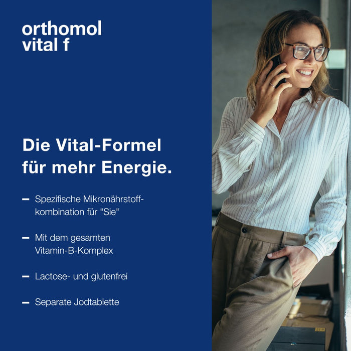 Orthomol Vital f - Mikronährstoffe für Frauen - bei Müdigkeit und Erschöpfung - mit B-Vitaminen, Omega-3-Fettsäuren, Magnesium - Tabletten/Kapseln, 30 St. Tagesportionen