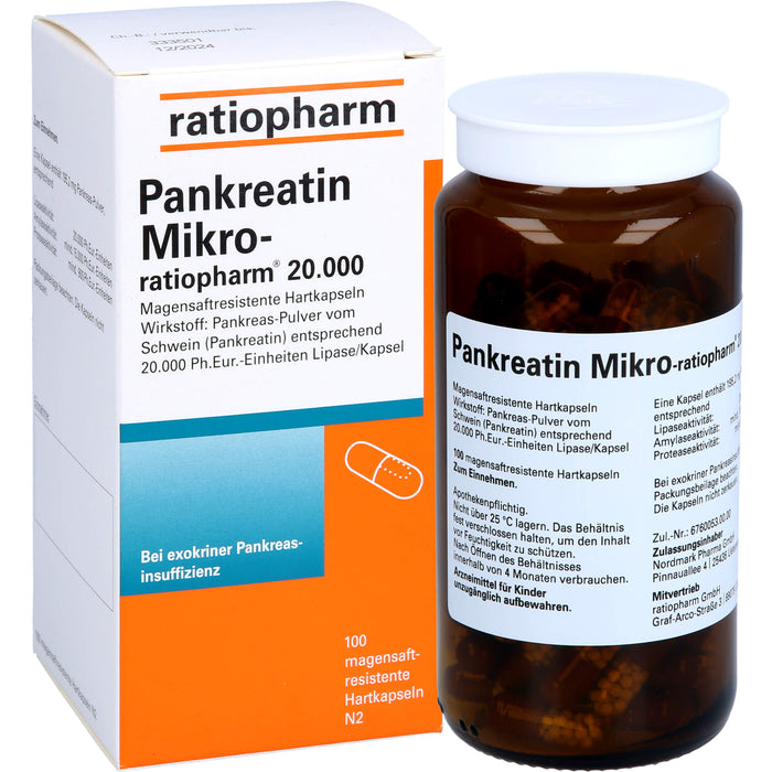 Pankreatin Mikro-ratiopharm 20 000 Hartkapseln bei Verdauungsstörungen, 100 pcs. Capsules