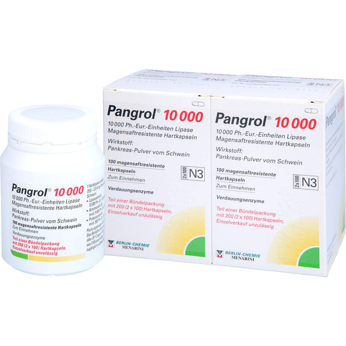 Pangrol 10 000, 10 000 Ph.-Eur.-Einheiten Lipase Magensaftresistente Hartkapseln, 200 St. Kapseln