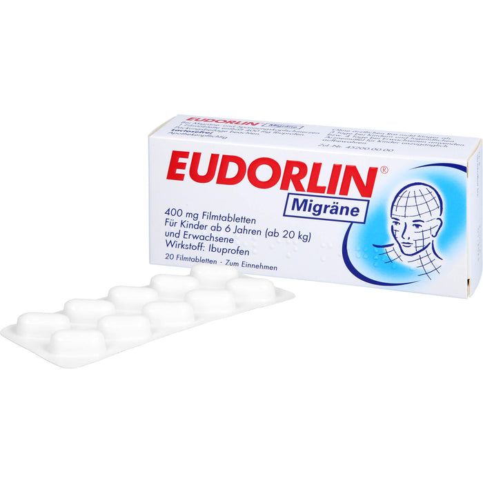 EUDORLIN Migräne 400 mg Filmtabletten zur Behandlung der akuten Kopfschmerzphase bei Migräne mit und ohne Aura, 20 St. Tabletten